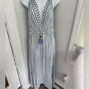 Blue Island Resort Maxi Sundress Plunge Neck
